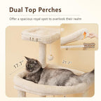 Heybly Heavy Duty Cat Tree, 64.2-Inch Tall Tower for Large Indoor Cats with Widened Structure, Cat Furniture with Big Platforms, Extra-Large Hammock, Sisal Scratching Posts & Board, Beige HCT027M