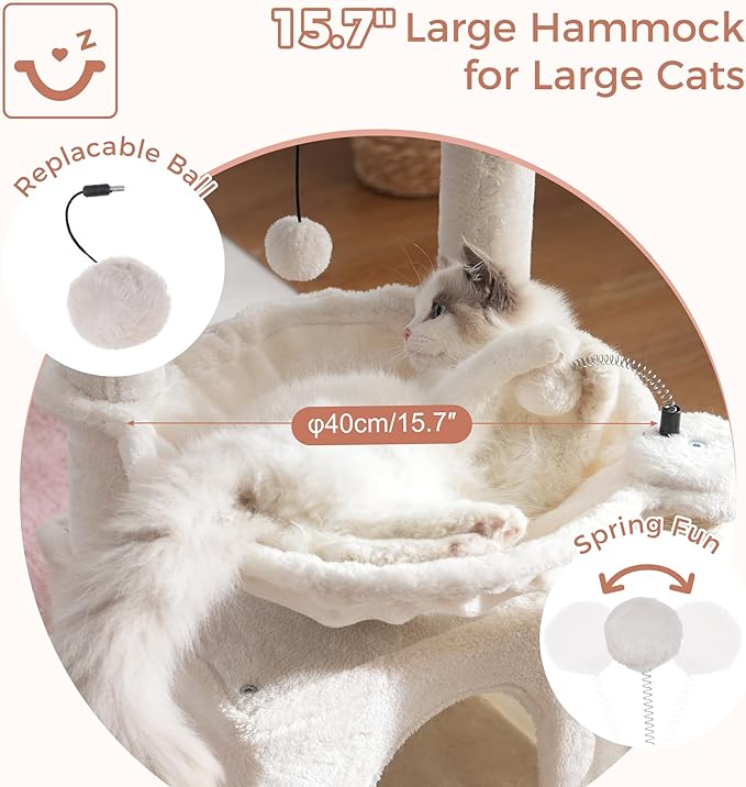 Small Cat Tree with Large Hammock and Cute Flower Cat Tree with Scratching Post for Indoor Cats