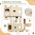 Globlazer 81" Cat Tree Tower for Large Cats, Heavy Duty Cat Tree for 6 Maine Coons & Ragdolls, Multi-Level Stable Activity Center with 3 Hammocks 7 Sisal Posts 2 Condos & Scratching Board, F81D, Beige