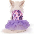 Dog Dress, Fashion Puppy Tutu Princess Dresses for Small Dogs Girl, Sweet Skirt with Dog Bowknot Clips, Spring Dog Cat Clothes Pet Apparel (Purple Floral Dress, Medium)