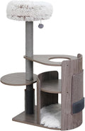 PetPals Modern Design Cat Tower, Wooden Cat Tree with Recycled Paper Rope Scratching Posts, Sisal Mat, Soothing Self Grooming Massager, Removeable Bed (Taupe)