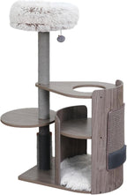 PetPals Modern Design Cat Tower, Wooden Cat Tree with Recycled Paper Rope Scratching Posts, Sisal Mat, Soothing Self Grooming Massager, Removeable Bed (Taupe)