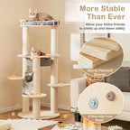 Tangkula Wood Cat Tree, 59 Inch Multi-Level Cat Tower with Top Padded Perch, Hammock, 3 Platforms & Sisal Scratching Posts, Large Modern Cat Tree Tower for Indoor Cats Kittens (59 Inch)