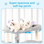 Hey-brother Cat Tree, 70.8 Inches Multi-Level Cat Tree Tower for Large Cats, Heavy Duty Cat Tower with Cat Condo,Baskets, Cat Scratching Posts, Big Hammock and Food Bowls, Light Gray MPJ036W