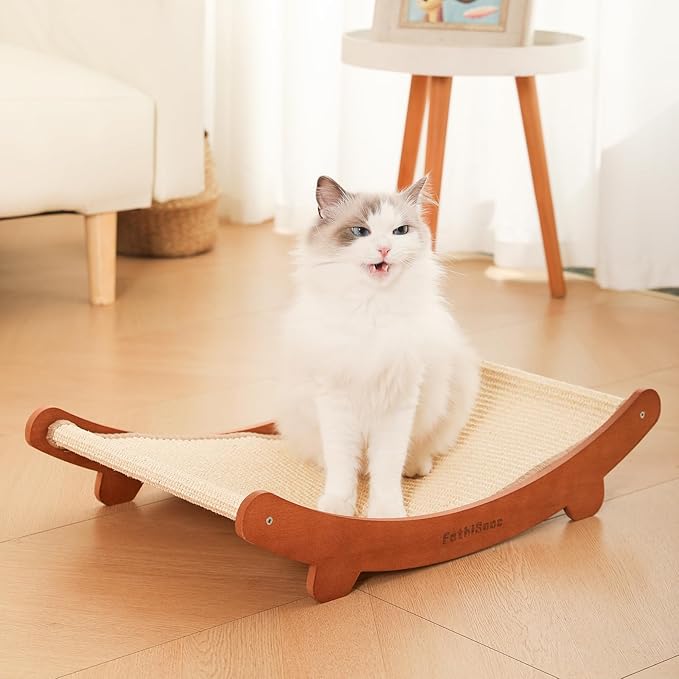 Sisal Cat Scratcher Bed Shaped U, Beech Wood Cat Scratching Pad Indoor cat Toy,Durable Cat Scratcher,Wooden Cat Furniture Protector, Large Cats Scratcher Lounge,Clawing and Play