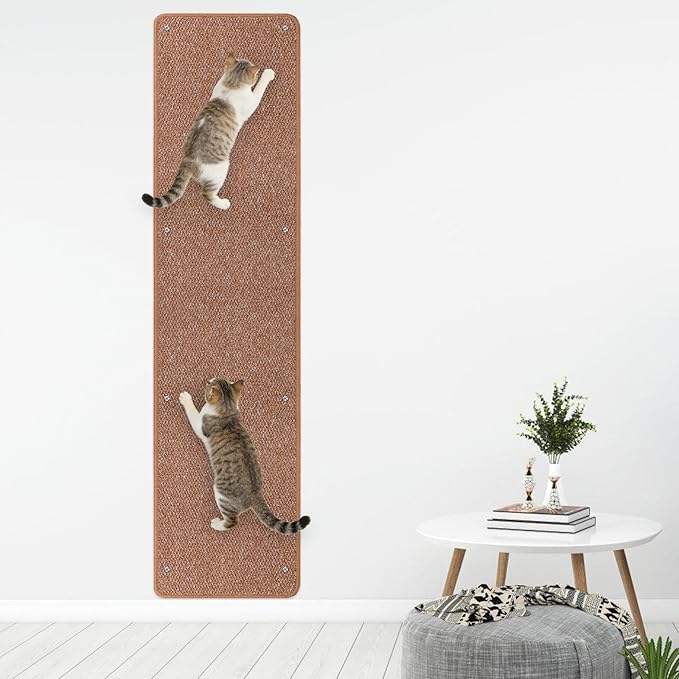 71" X 15.8" Thickened Cat Wall Climbing Carpet, Extra Large Cat Wall Scratcher Mat Imitation Sisal Wall Mounted Cat Scratcher with 16 pcs Fixed Nails for Indoor Furniture Couch Sofa Protection(Coffee)