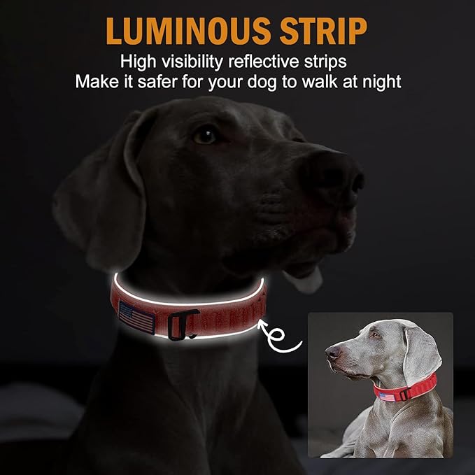 HYDEME Tactical Dog Collar, Alpine Loop Adjustable Military Training Nylon Dog Collars with Handle and Reflective for Small Medium Large Dogs, with Airtags Protective Case & Patches.(XL,Red)