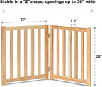 LZRS 2-Panel Wooden Free Standing Foldable Dog Gate Indoor – Solid Hardwood 24" High, Step-Over Safety Pet Gate for Doorways, Stairs & Small Spaces - Indoor Use, Natural