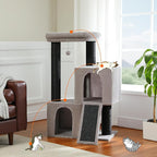 Cat Tree for Large Cats, 45" Heavy Duty Cat Tower with Dual Condos, 3 Thick Full Wrapped Sisal Scratching Posts(φ4.3), Spacious Padded Top Perch, Scratching Ramp and Toy Ball