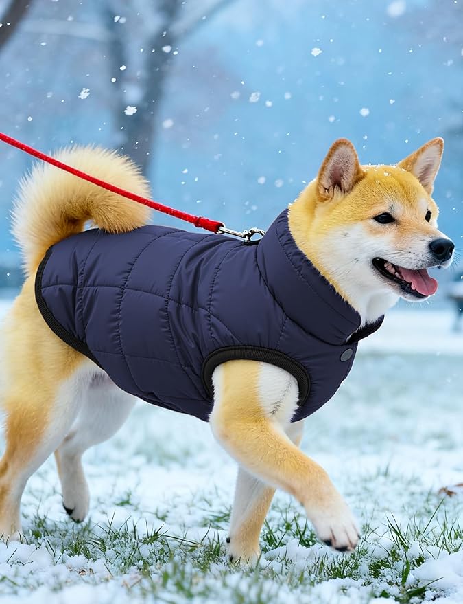 AURUZA Dog Winter Coat, Warm Waterproof Dogs Jacket Small Pet Vest for Medium Dogs Windproof Pet Fleece Vest Snow Jacket for Cold Weather(Navy Blue,XL)