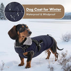 Queenmore Dog Coats for Large Dogs Winter Waterproof with Harness Built-in, Pet Puffer Warm Jacket with Harness for Snow/Cold Weather for Large Breed - Fleece Lining Easy-on Reflective, Navy L