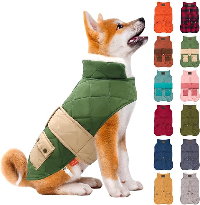 KYEESE Dog Coat Windproof Dog Coats for Small Dogs Waterproof Dogs Jacket with Fleece Lined Soft Pet Sweater for Cold Weather Thick Cat Clothes with Pocket Warm Pet Winter Puffer Coat with Leash Hole