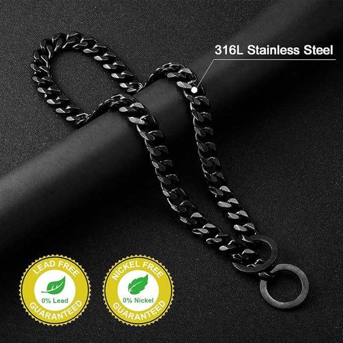 Dog Chain Collar Dog Walking Collar 15mm Black Strong Stainless Steel Cuban Link Chain Collar for Small Medium Dogs（24 Inches