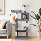 57" Cat Tower for Indoor w/Cat Toy Balls, Modern Cute Cat Tree for Cats Kittens, Multi-Level Cat Activity Tree w/Scratching Posts, Cat Cave Condo,for Indoor Cat Kitty as Pet Play House Activity Center
