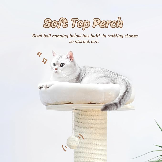 KAMABOKO 74” Large Cat,Tall Cat Tree Tower Multi-Level Platforms with 2-Story Cat Condo, 2 Style Hammocks, Sisal Scratching Posts,Heavy Duty, Sturdy & Stable, Cat Tree for Large Cats 20 lbs