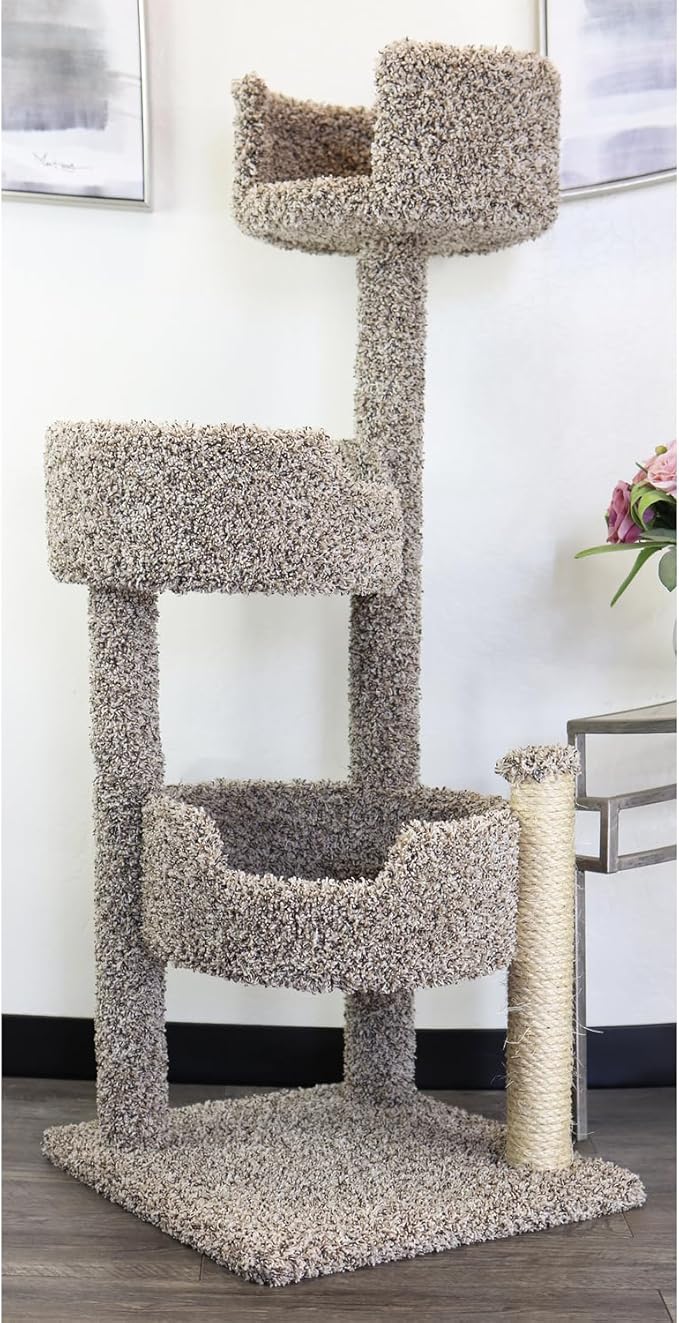 Maykoosh Southwestern Sanctuary Multi-Level Cat Cat Climbing Tower Cat Tree, Solid Wood and Carpet Construction, Modern Cat Tree with Scratch Post and Sturdy Base Speckled/26 L x 25" W x 49" H