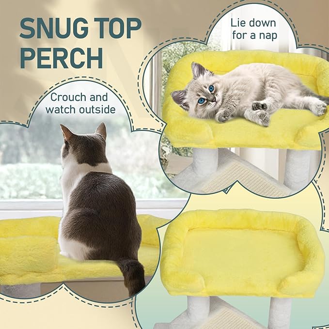 26.7" Cat Tree Tower with Cozy Condo & Top Perch, Cute Cat Tree for Indoor Cats, Multi-Level Cat Tree Tower for Indoor Cats with Scratching Post (Yellow/White)