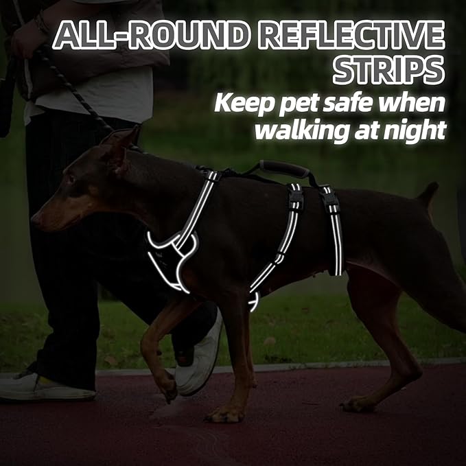 PUPTECK Escape Proof Dog Harness with Padded Handle, No Pull Pet Vest Harness Durable Reflective for Medium Large Dogs Walking Training and Running, Black, M
