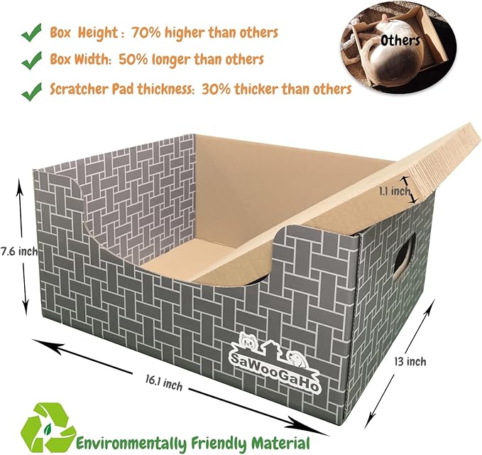 Extra Large Cat Scratch Box Cardboard Cats Scratcher with Bigger Space Double-Sided Scratching Boxes Refillable Pad Easy to Clean Scratchers for Indoor Cats (Grey 3 pcs Pads)