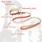 Lightnpro 21" Adjustable Tan Leather Dog Collar & Leash Set - Durable Soft Leather Collar with Leash - Comfortable, Heavy-Duty Walking & Training Gear for Large Breeds