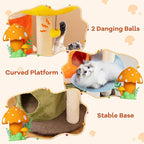 Tangkula Mushroom Cat Tree, 43 Inch Cute Cat Tower with Sisal Scratching Posts, Dual Cozy Condos, Padded Platforms, 2 Pompom Dangling Balls, Multi-Level Modern Cat Tree Tower for Indoor Cats