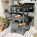 4-Tier Outdoor Cat House Weatherproof Wooden Outside Cat Tree Tower with Ramps, Scratching Post & Enclosed Shelter, Multi-Level Feral Cat Shelter for Indoor Outdoor,Gray