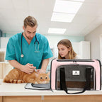 Cat Carrier Dog Carrier - Soft-Sided Cat Carrier with Plush Pad & Cooling Mat, Easy-Load 4-Side Zipper & 3-Side Mesh Ventilation, Pet Carrier Airline Approved for Cats/Dogs Up to 16 lbs, Pink