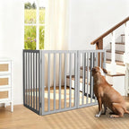 ZJSF Freestanding Indoor Dog Gate for House Foldable Wood Grey Puppy Gate for Doorways Pet Gate for Stairs Extra Wide Pet Fence 32" Height 4 Panels