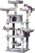 MQ Multi-Level Cat Tree, Activity Centre Cat Tower Furniture with Sisal-Covered Scratching Posts, 3 Padded Plush Perches, Dual Condo & Basket, Removable Hammock, for Large Cats, Grey