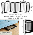 ZJSF Freestanding Dog Fence Indoor, Foldable Dog Gate for Doorways, Stairs or Hallways, Sturdy Wood Extra Wide Pet Gate with Support Feet for The House, Black, 32 "Height-6 Panels