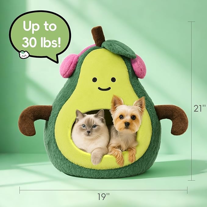 Cute Cat Beds for Indoor Cats, Small Dog Beds, Soft Washable Pet Beds for Kitten and Puppy, Funny Avocado Cat Cave Cat Toys, 19 Inches