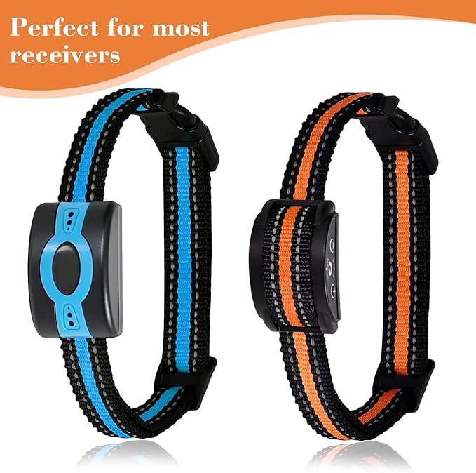 Replacement Collar for Shock Training Bark Collar,Dog Shock Collars Replacement, Nylon Replacement Collar Strap for E Collar Wireless Dog Fence Receivers（2 Piece, Blue+Orange）