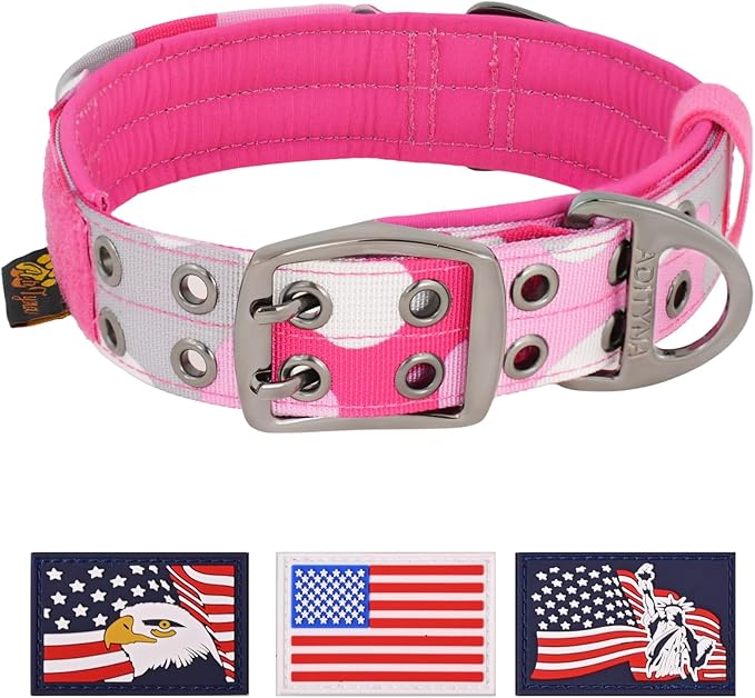 ADITYNA Heavy Duty Dog Collar for Extra-Large Dogs - Camo Pink Collar with Handle for Training, and Walking - Wide, Tactical, Soft Neoprene Padded