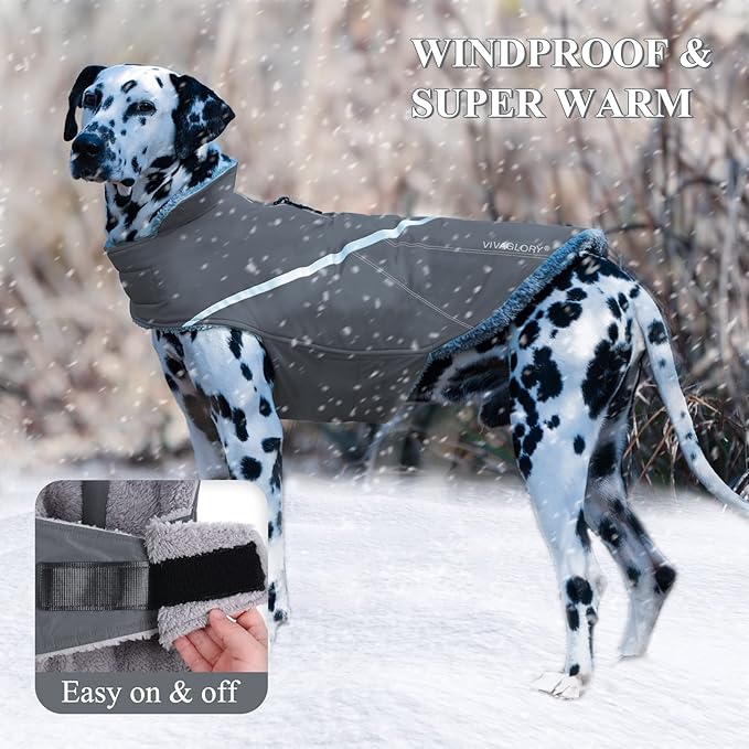 VIVAGLORY Snowrap Dog Coat, Jacket with Harness Hole, Dog Coat for Winter & Cold Weather, Fluffy Warm Fleece Lined Reflective Water Resistant for Puppy, S, Grey