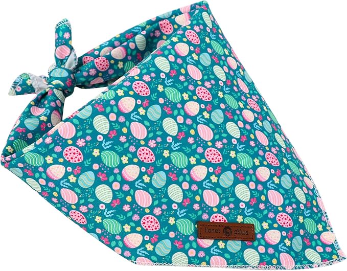 Lionet Paws Easter Dog Bandana for Medium Large Dogs,Green Dog Kerchief Eggs Dogs Triangle Bibs Scarf for Girl or Boy