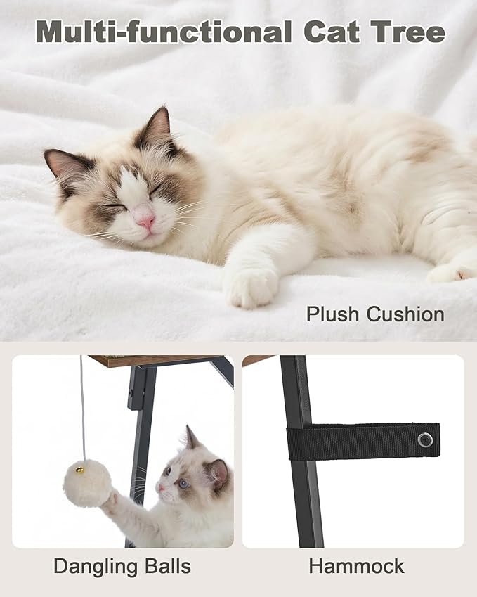 46-Inch Modern Cat Tree Tower for Large Cats, Multi-Level Cat Tower with Playful Toy Balls, Large Perch, Cat Condo, Removable Pads, White