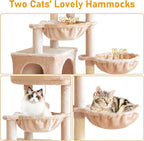 KIYUMI Cat Tree Cat Tower Condo with Sisal Scratching Post for Indoor Cats Cat Tree Cat Furniture with Hammock Perch and Kitten Ball Toys, Multi-Level Pet Activity Center Beige