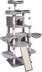 Cat Tree Tower 68.5" for Indoor Cats with 2 Condos, Scratching Posts, Hammocks & Perches, Multi-Level Cat Furniture with Sisal Posts & Plush Platforms, Supports Multiple Cats
