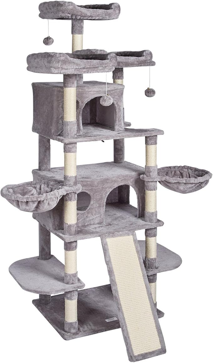 Cat Tree Tower 68.5" for Indoor Cats with 2 Condos, Scratching Posts, Hammocks & Perches, Multi-Level Cat Furniture with Sisal Posts & Plush Platforms, Supports Multiple Cats
