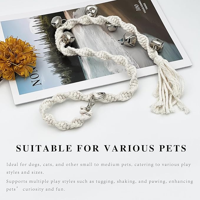 Adjustable Dog Potty Training Door Bells, Twisted Rope Puppy Bell Ring for Going Outside, Loud Metal Bells