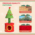 VINGLI 30IN Christmas Cat Scratching Post with Cat House, Small Cat Tree Tower for Indoor Kitten, Sisal Covered Post with Hanging Plush Balls, Red & Green Holiday Cat Furniture