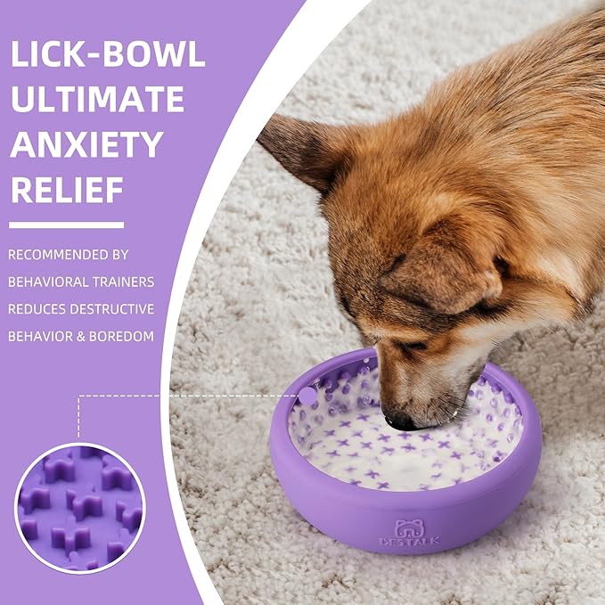 Dog Lick Bowl, Bestalk Anxiety Relief Lick Mat for Dogs, Non-Slip Freeze Licking Bowl Enrichment Puzzle Feeder for Distraction, BPA Free Silicone, Dishwasher Safe(Purple,S)