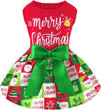 XPUDAC Dog Christmas Outfit Dog Dress Holiday Puppy Clothes for Small Dogs Girl, Pet Costume Cat Outfits Green Red-M