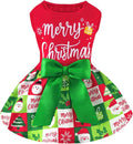 XPUDAC Dog Christmas Outfit Dog Dress Holiday Puppy Clothes for Small Dogs Girl, Pet Costume Cat Outfits Green Red-XXS