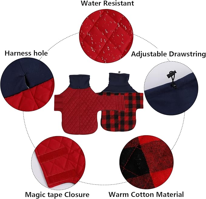 Geyecete Dachshund Coat,Dachshund Winter Coat,Warm Waterproof Windproof, High Neckine String Holes Miniature Dachshund Jacket for Small Dog-Red-XL