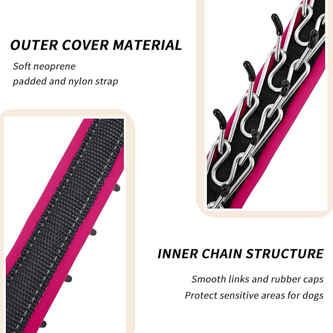 Martingale No Pull Dog Collar for Large Medium Small Dogs, Heavy Duty Nylon Reflective Adjustable Anti Pull Slip Collar with Buckle for Training Walking M Black Hot Pink
