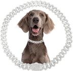 Silver Dog Chain Collar Rhinestone Bling Glitter Metal Cat Necklaces Diamond Cuban Link Puppy Collar, Pet Jewelry for XXS XS Small Medium Large Dogs Cats(Silver 8inch)