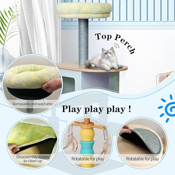 49.2" Cat Tree Tower for Large Cats - 5-Level Solid Wood Cat Condo with Sisal Scratching Posts, Plush Perch & Feather Toys | Multi-Cat Friendly, Sturdy Construction (M+)