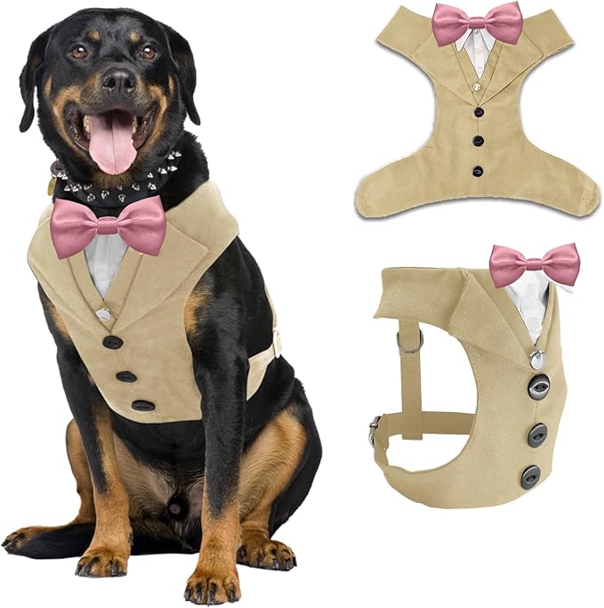 AVERYDAY Dog Tuxedo for Wedding Outfit, Dog Suit and Tie Costumes for Birthday, Halloween, Cosplay, Christmas Party, Pet Formal Wear with Bowtie, Tux for Medium Large Dogs, Bulldog, Labrador, Husky