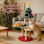 LUCKLIFE 48" Christmas Cat Tree with 2 Cozy Houses,Indoor Modern Cats Tower with Anti-Tip Kit,Plush Perches & Hanging Balls,Holiday Cat Climbing Furniture for Kittens to Play and Sleep